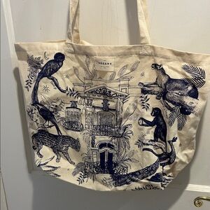 Sezane Cream Tote with Black Animal Print